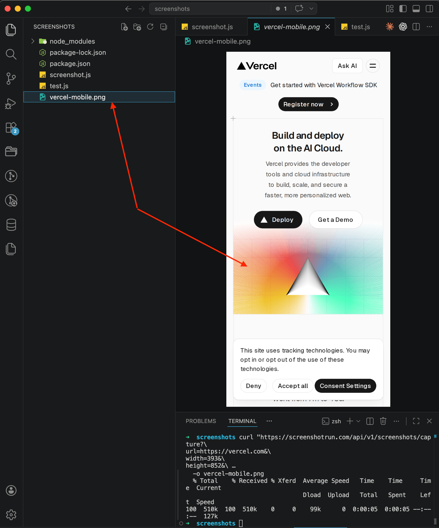 Vercel mobile screenshot &mdash; vercel-mobile.png