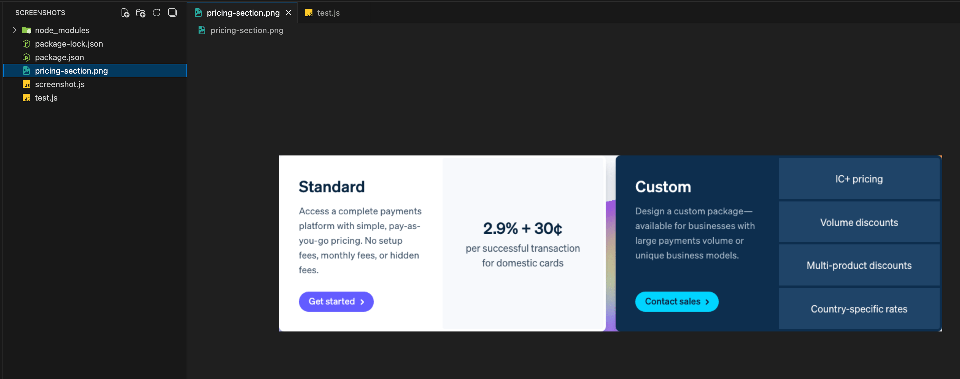 Playwright result: Stripe pricing section screenshot 
