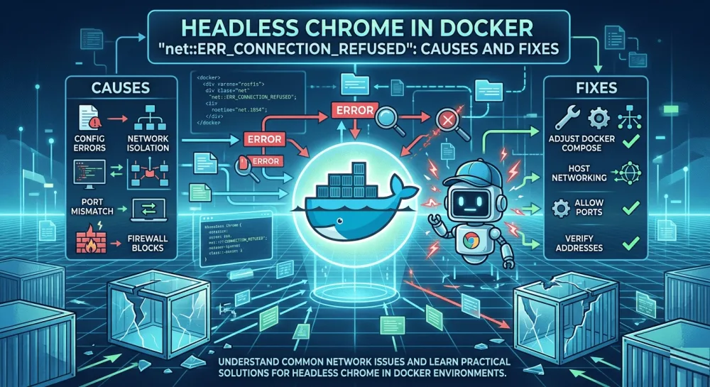 Headless Chrome "net::ERR_CONNECTION_REFUSED" in Docker: causes and fixes