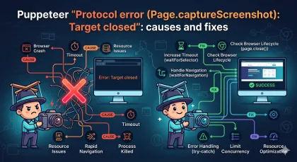 Puppeteer "Protocol error (Page.captureScreenshot): Target closed": causes and fixes