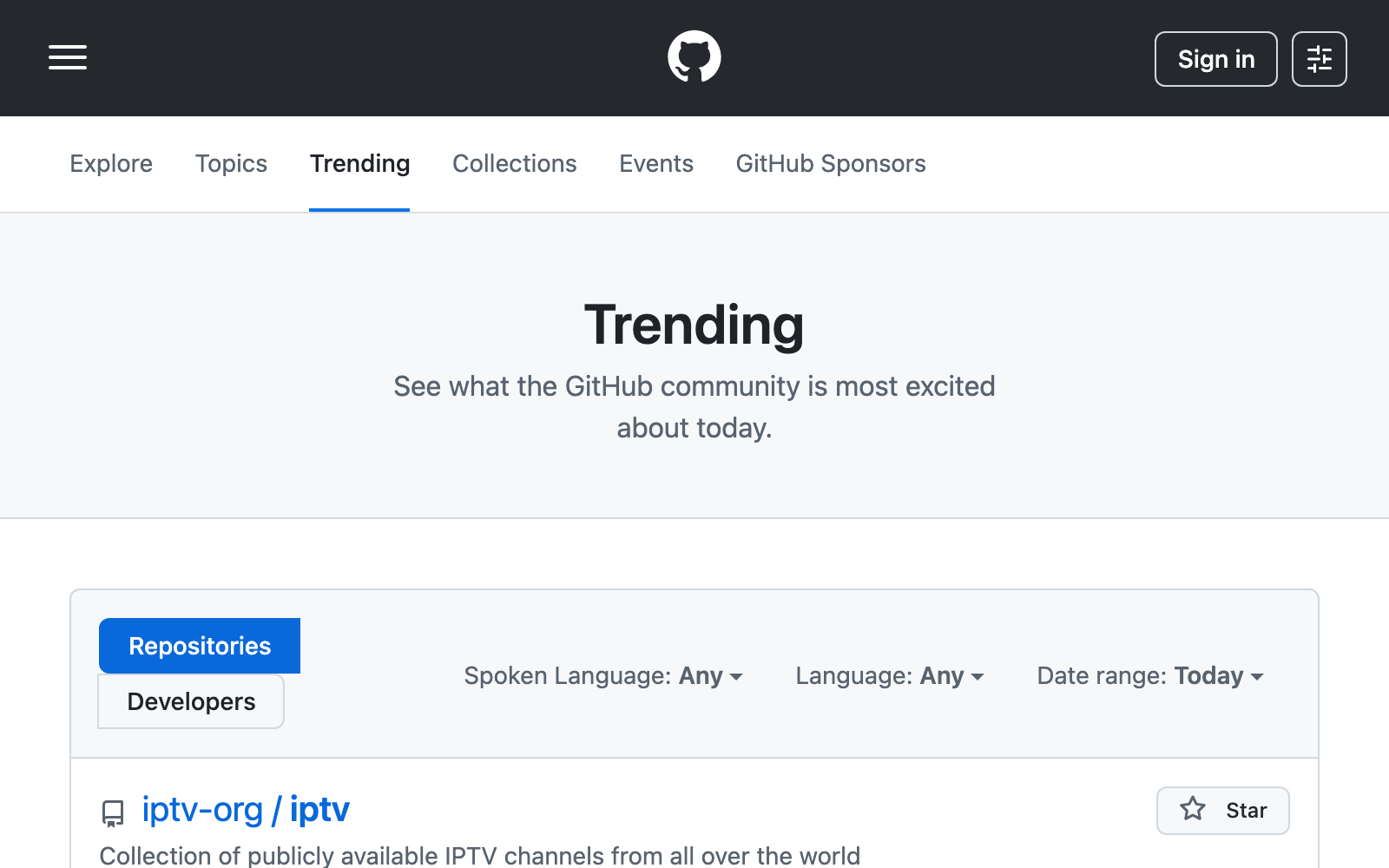 GitHub Trending at 2x retina resolution — sharper text and icons