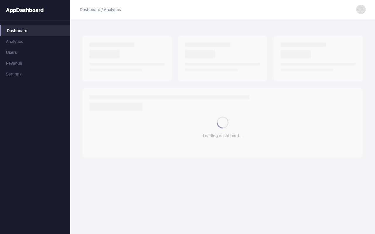 Screenshot of an SPA showing only a loading spinner and empty layout before hydration completes